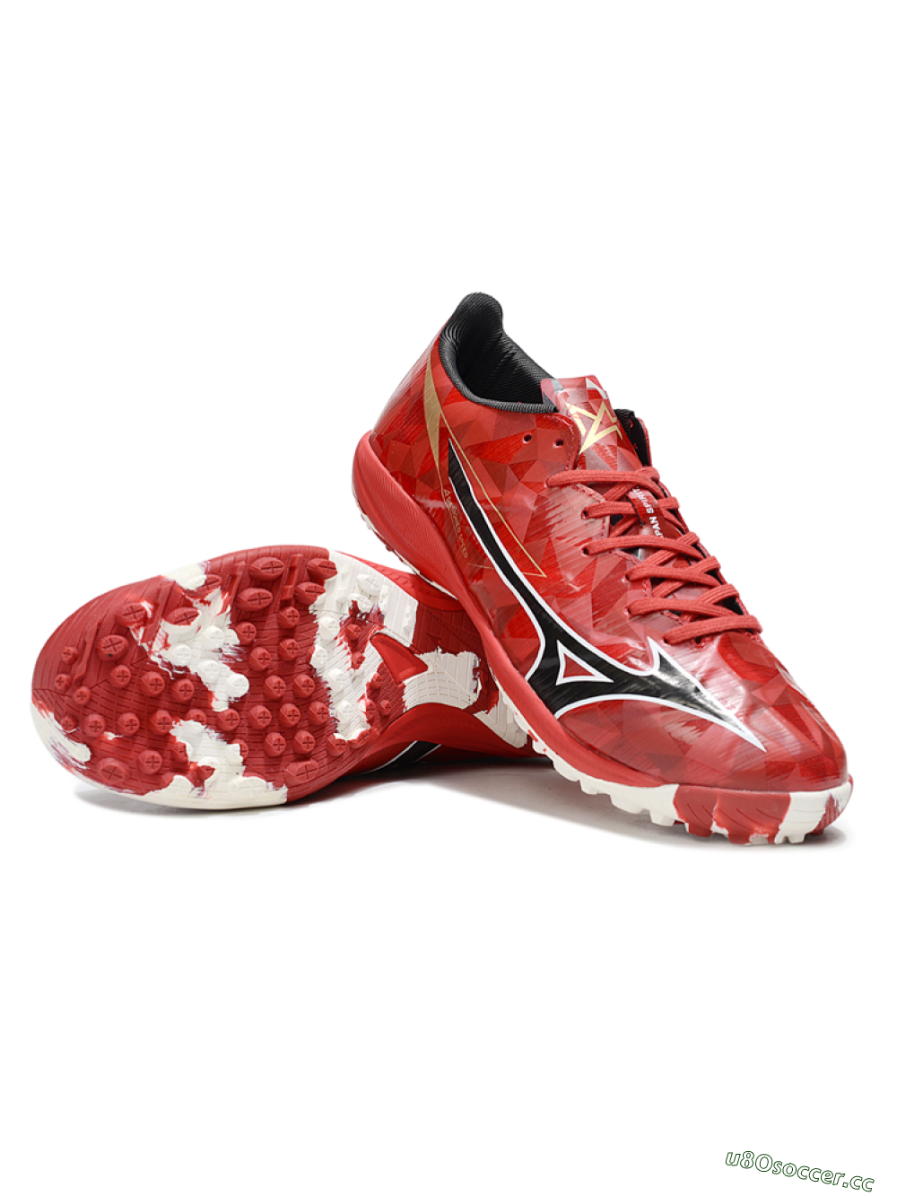 Men's Mizuno Morelia Alpha Beta TF Artificial Turf Low-Tops Football Shoes - Red/Black/White 3