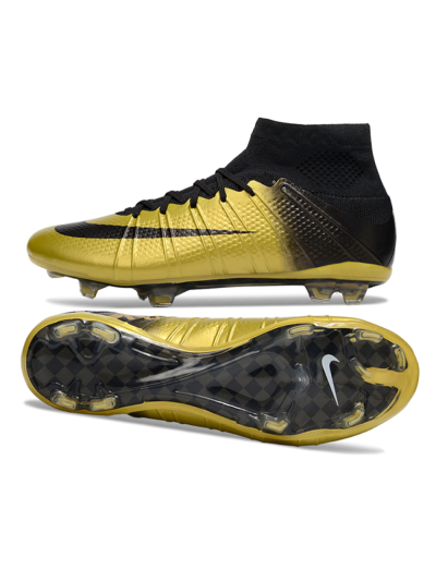 Men's Nike Zoom Mercurial Superfly 4 Elite FG Firm Ground High-Tops Football Boots - Gold/Black/White