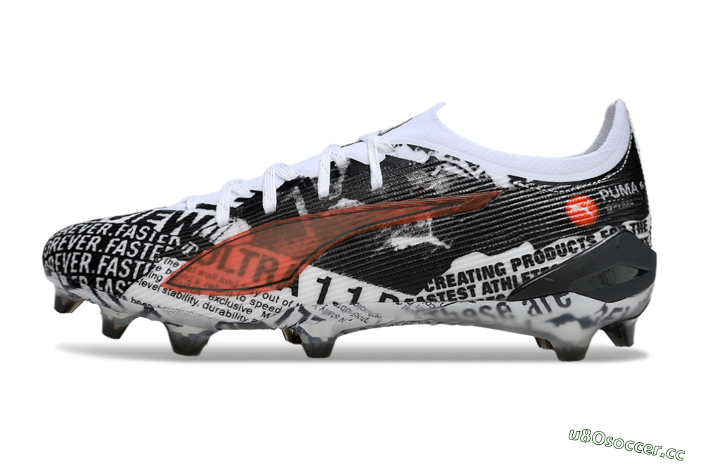 Men's Puma Ultra Ultimate FG Firm Ground Low-Tops Football Boots - Black/White/Red 0