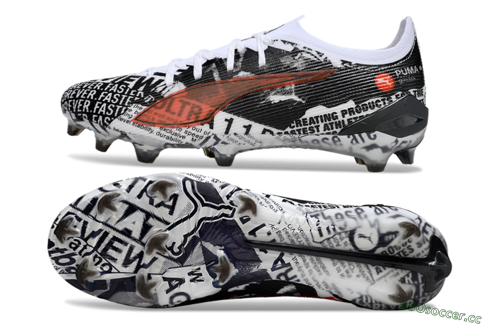 Men's Puma Ultra Ultimate FG Firm Ground Low-Tops Football Boots - Black/White/Red 1