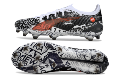 Men's Puma Ultra Ultimate FG Firm Ground Low-Tops Football Boots - Black/White/Red