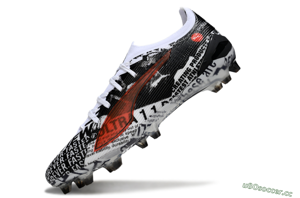 Men's Puma Ultra Ultimate FG Firm Ground Low-Tops Football Boots - Black/White/Red 5