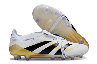 Men's Adidas Predator 25 Elite Foldover Tongue AG Artificial Grass Low-Tops Football Boots - White/Black/Gold