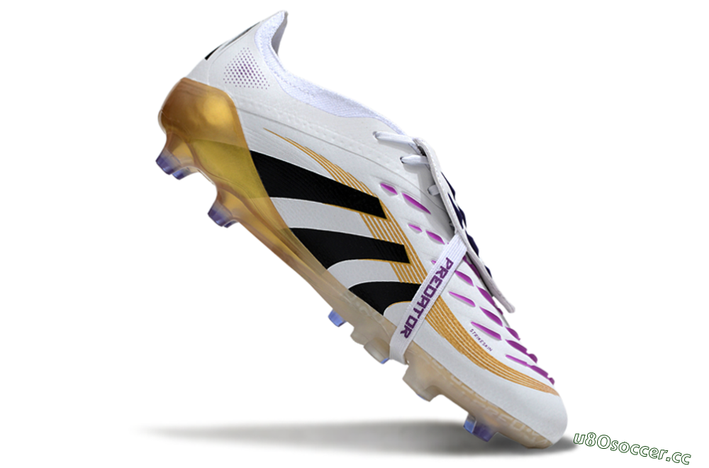 Men's Adidas Predator 25 Elite Foldover Tongue AG Artificial Grass Low-Tops Football Boots - White/Black/Gold 4
