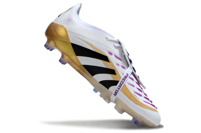 Men's Adidas Predator 25 Elite Foldover Tongue AG Artificial Grass Low-Tops Football Boots - White/Black/Gold