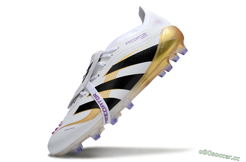 Men's Adidas Predator 25 Elite Foldover Tongue AG Artificial Grass Low-Tops Football Boots - White/Black/Gold 5