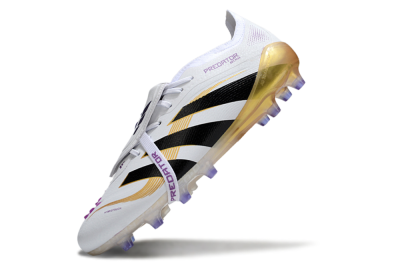 Men's Adidas Predator 25 Elite Foldover Tongue AG Artificial Grass Low-Tops Football Boots - White/Black/Gold