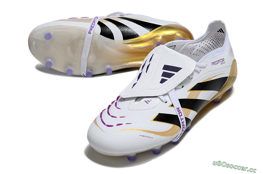 Men's Adidas Predator 25 Elite Foldover Tongue AG Artificial Grass Low-Tops Football Boots - White/Black/Gold 3
