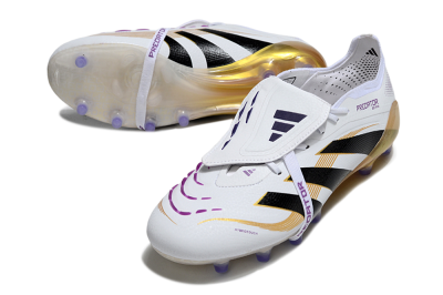 Men's Adidas Predator 25 Elite Foldover Tongue AG Artificial Grass Low-Tops Football Boots - White/Black/Gold