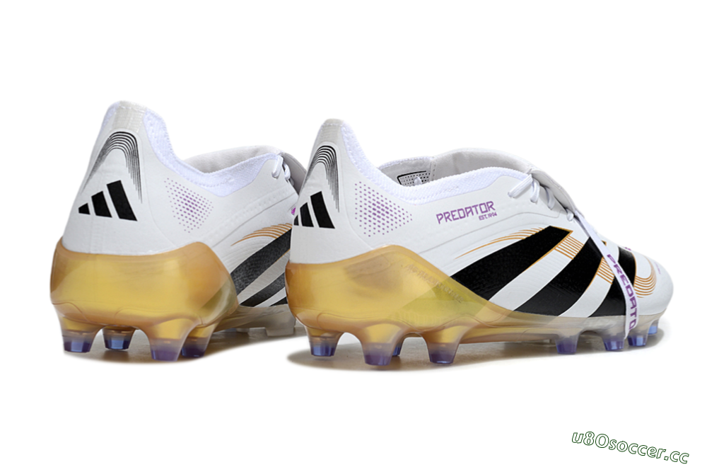 Men's Adidas Predator 25 Elite Foldover Tongue AG Artificial Grass Low-Tops Football Boots - White/Black/Gold 6