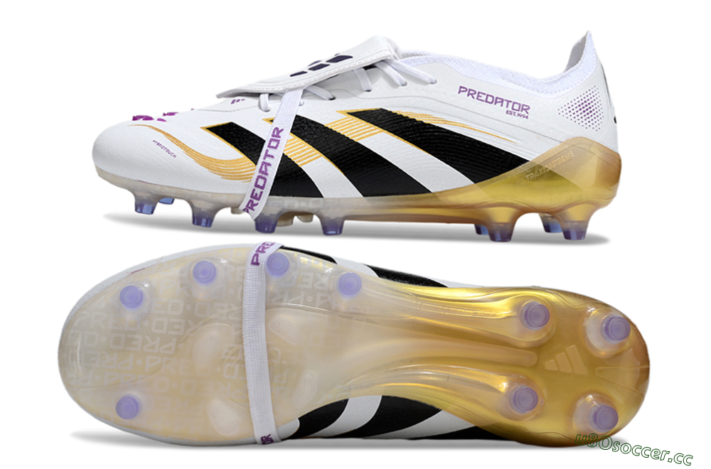 Men's Adidas Predator 25 Elite Foldover Tongue AG Artificial Grass Low-Tops Football Boots - White/Black/Gold 1