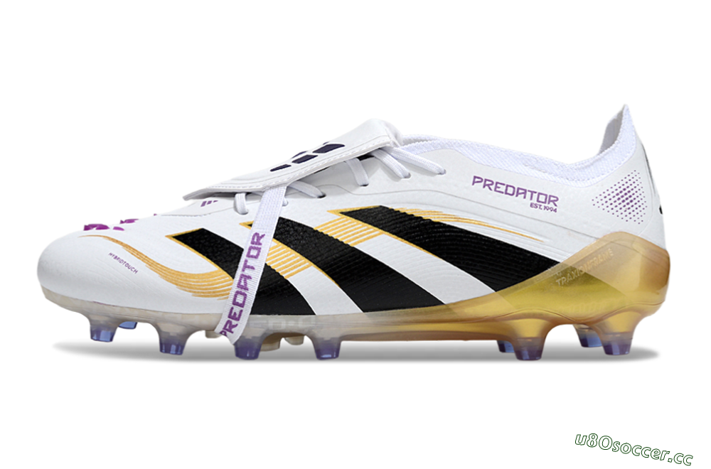 Men's Adidas Predator 25 Elite Foldover Tongue AG Artificial Grass Low-Tops Football Boots - White/Black/Gold 0