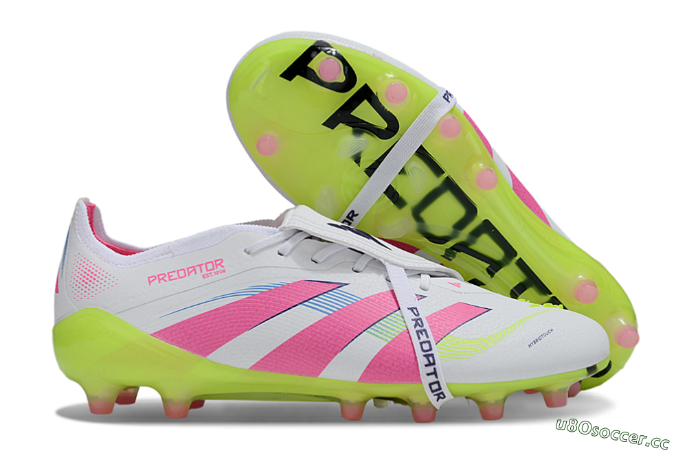 Men's Adidas Predator 25 Elite Foldover Tongue AG Artificial Grass Low-Tops Football Boots - White/Pink/Yellow 2