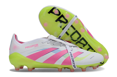 Men's Adidas Predator 25 Elite Foldover Tongue AG Artificial Grass Low-Tops Football Boots - White/Pink/Yellow