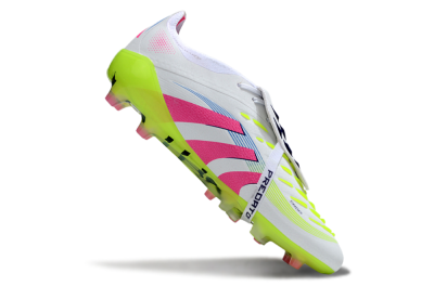 Men's Adidas Predator 25 Elite Foldover Tongue AG Artificial Grass Low-Tops Football Boots - White/Pink/Yellow