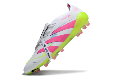 Men's Adidas Predator 25 Elite Foldover Tongue AG Artificial Grass Low-Tops Football Boots - White/Pink/Yellow