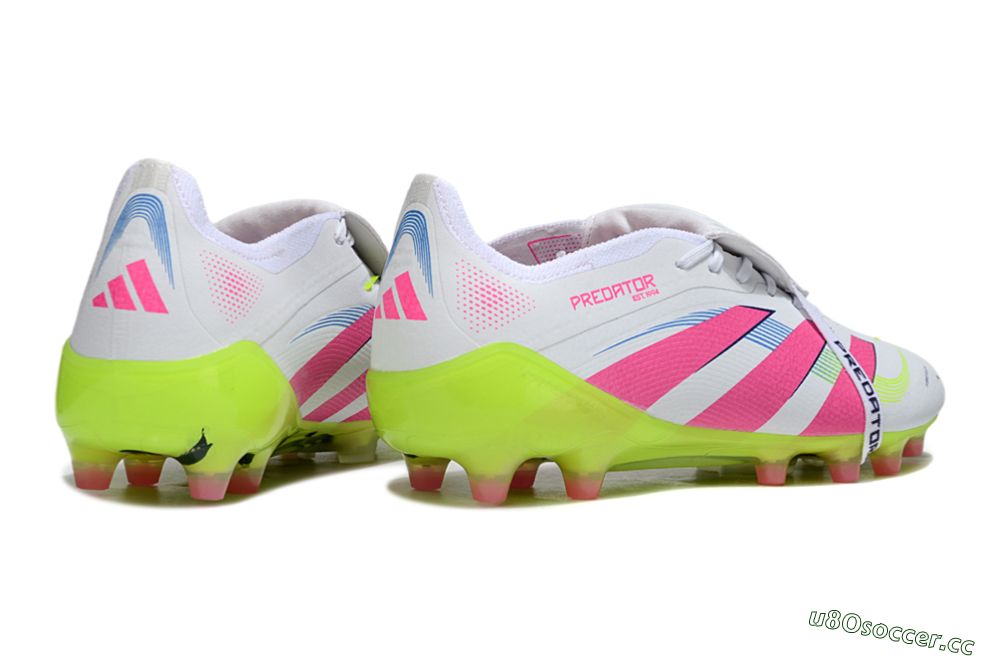 Men's Adidas Predator 25 Elite Foldover Tongue AG Artificial Grass Low-Tops Football Boots - White/Pink/Yellow 6