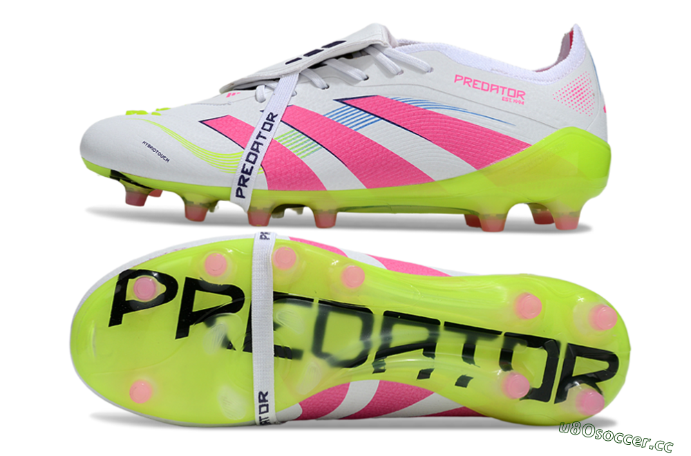 Men's Adidas Predator 25 Elite Foldover Tongue AG Artificial Grass Low-Tops Football Boots - White/Pink/Yellow 1