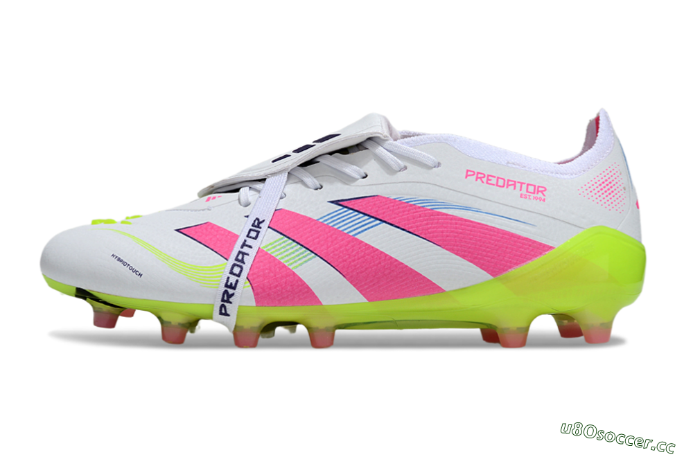 Men's Adidas Predator 25 Elite Foldover Tongue AG Artificial Grass Low-Tops Football Boots - White/Pink/Yellow 0