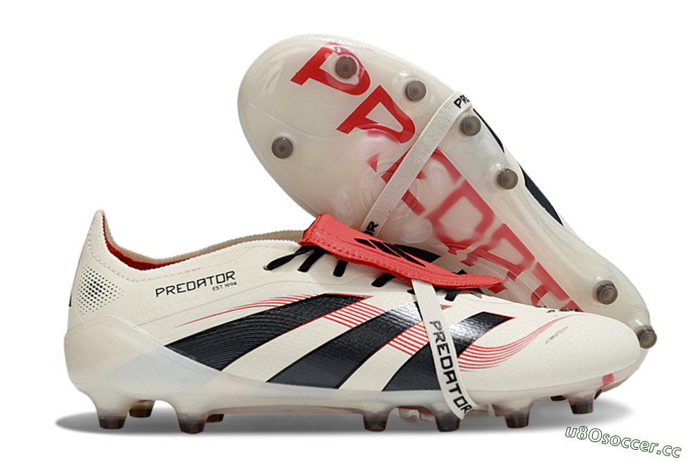 Men's Adidas Predator 25 Elite Foldover Tongue AG Artificial Grass Low-Tops Football Boots - White/Black/Red 2