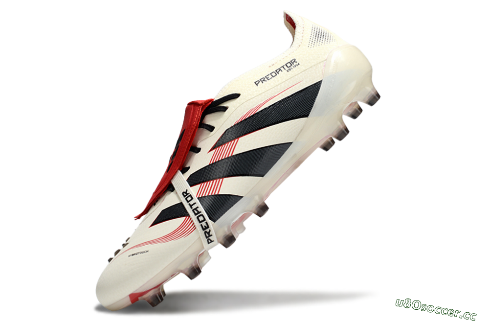 Men's Adidas Predator 25 Elite Foldover Tongue AG Artificial Grass Low-Tops Football Boots - White/Black/Red 5