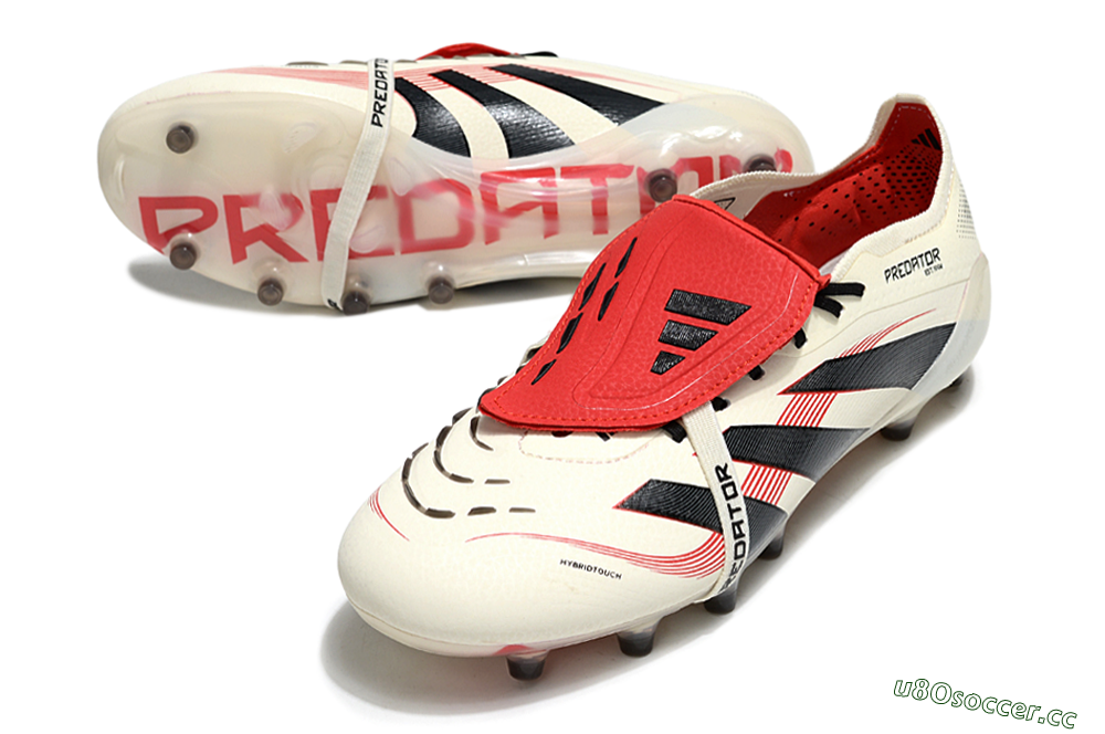 Men's Adidas Predator 25 Elite Foldover Tongue AG Artificial Grass Low-Tops Football Boots - White/Black/Red 3