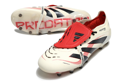 Men's Adidas Predator 25 Elite Foldover Tongue AG Artificial Grass Low-Tops Football Boots - White/Black/Red