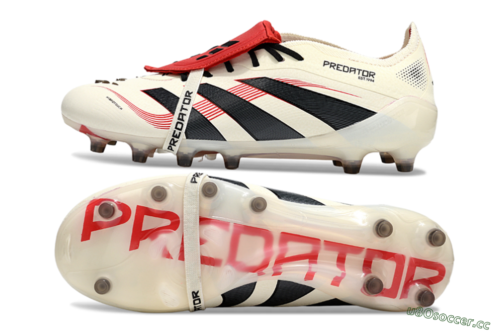 Men's Adidas Predator 25 Elite Foldover Tongue AG Artificial Grass Low-Tops Football Boots - White/Black/Red 1