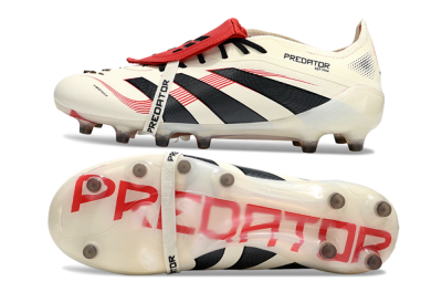 Men's Adidas Predator 25 Elite Foldover Tongue AG Artificial Grass Low-Tops Football Boots - White/Black/Red