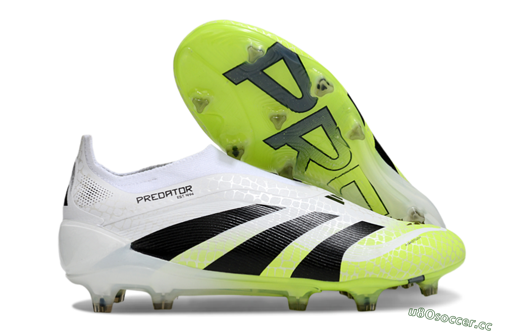 Men's Adidas Predator 25 Elite Laceless FG Firm Ground Low-Tops Football Boots - White/Black/Yellow 2