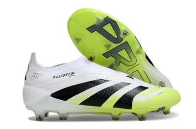 Men's Adidas Predator 25 Elite Laceless FG Firm Ground Low-Tops Football Boots - White/Black/Yellow