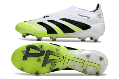 Men's Adidas Predator 25 Elite Laceless FG Firm Ground Low-Tops Football Boots - White/Black/Yellow