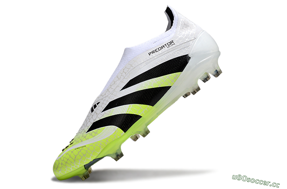Men's Adidas Predator 25 Elite Laceless FG Firm Ground Low-Tops Football Boots - White/Black/Yellow 5