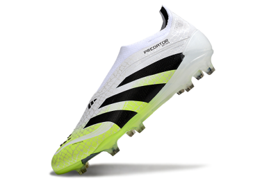 Men's Adidas Predator 25 Elite Laceless FG Firm Ground Low-Tops Football Boots - White/Black/Yellow