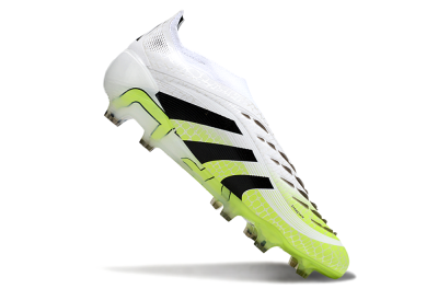Men's Adidas Predator 25 Elite Laceless FG Firm Ground Low-Tops Football Boots - White/Black/Yellow