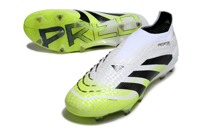 Men's Adidas Predator 25 Elite Laceless FG Firm Ground Low-Tops Football Boots - White/Black/Yellow