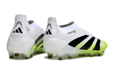 Men's Adidas Predator 25 Elite Laceless FG Firm Ground Low-Tops Football Boots - White/Black/Yellow