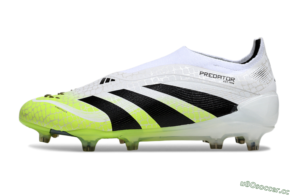 Men's Adidas Predator 25 Elite Laceless FG Firm Ground Low-Tops Football Boots - White/Black/Yellow 0