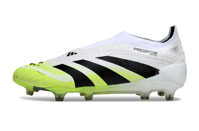 Men's Adidas Predator 25 Elite Laceless FG Firm Ground Low-Tops Football Boots - White/Black/Yellow
