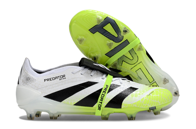 Men's Adidas Predator 25 Elite Foldover Tongue FG Firm Ground Low-Tops Football Boots - White/Black/Yellow