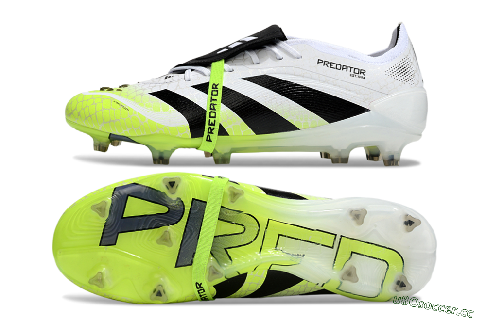 Men's Adidas Predator 25 Elite Foldover Tongue FG Firm Ground Low-Tops Football Boots - White/Black/Yellow 1