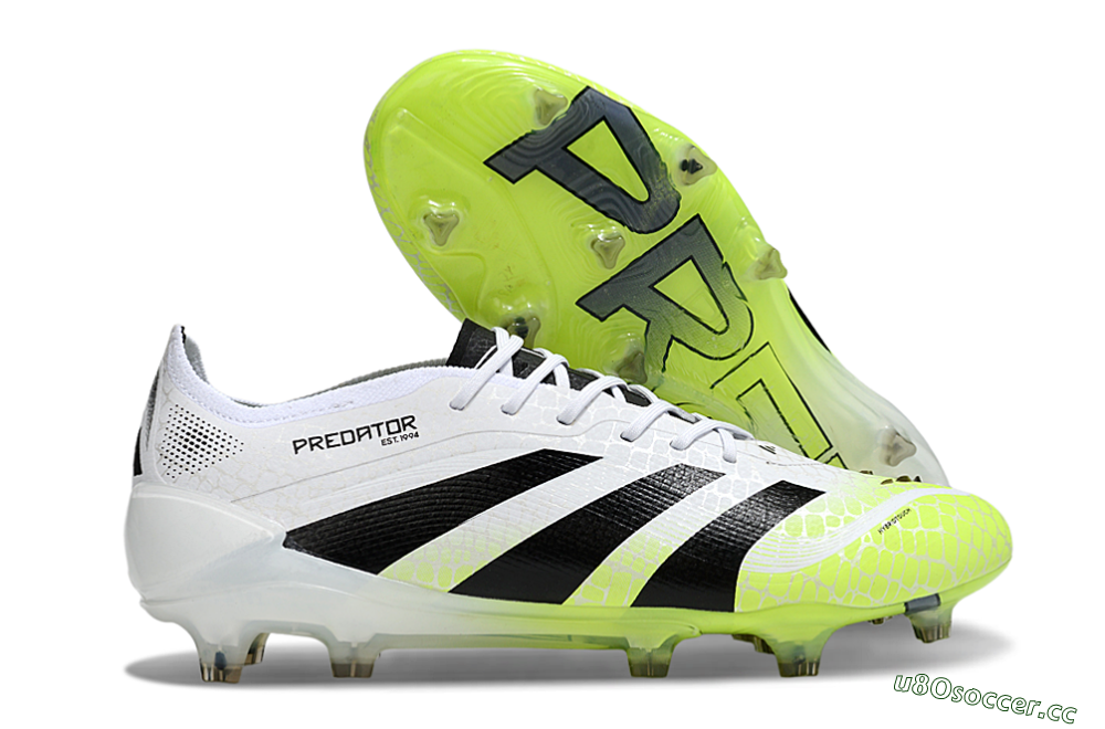 Men's Adidas Predator 25 Elite FG Firm Ground Low-Tops Football Boots - White/Black/Yellow 2