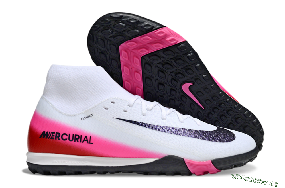 Men's Nike Air Zoom Mercurial Superfly 10 Academy TF Artificial Turf High-Tops Football Shoes - White/Black/Pink 2