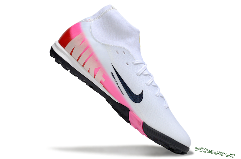 Men's Nike Air Zoom Mercurial Superfly 10 Academy TF Artificial Turf High-Tops Football Shoes - White/Black/Pink 4