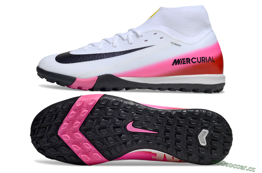 Men's Nike Air Zoom Mercurial Superfly 10 Academy TF Artificial Turf High-Tops Football Shoes - White/Black/Pink 1