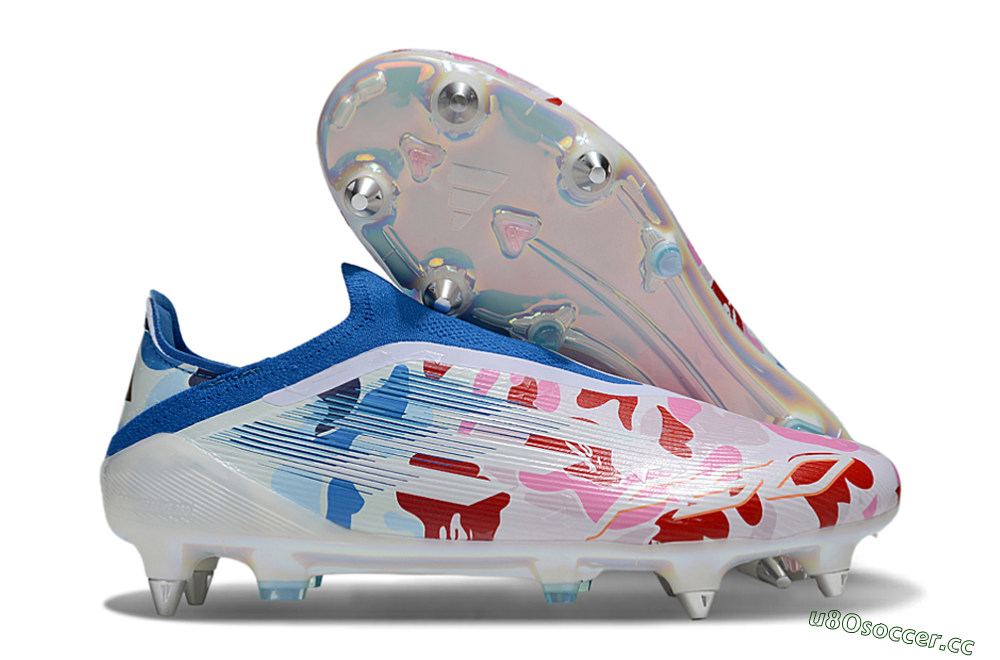 Men's Adidas F50 Elite Laceless SG Soft Ground Low-Tops Football Boots - Pink/Whtie/Blue/Red 2