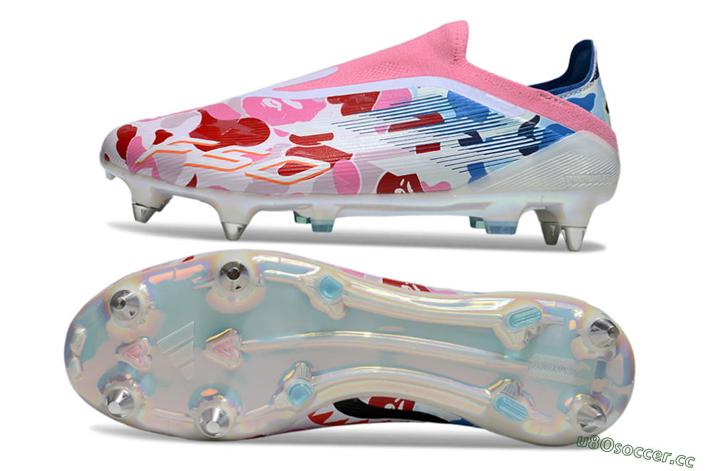 Men's Adidas F50 Elite Laceless SG Soft Ground Low-Tops Football Boots - Pink/Whtie/Blue/Red 1