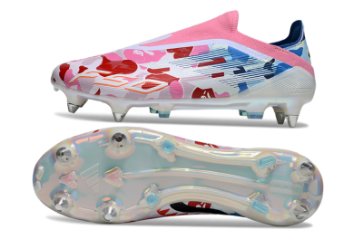 Men's Adidas F50 Elite Laceless SG Soft Ground Low-Tops Football Boots - Pink/Whtie/Blue/Red