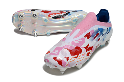 Men's Adidas F50 Elite Laceless SG Soft Ground Low-Tops Football Boots - Pink/Whtie/Blue/Red