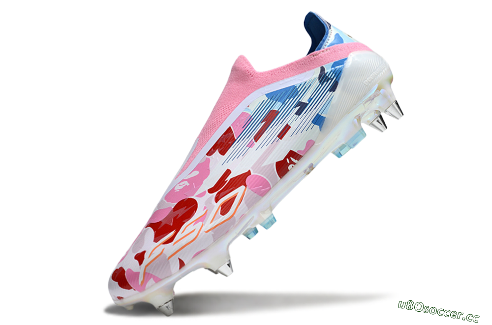 Men's Adidas F50 Elite Laceless SG Soft Ground Low-Tops Football Boots - Pink/Whtie/Blue/Red 4
